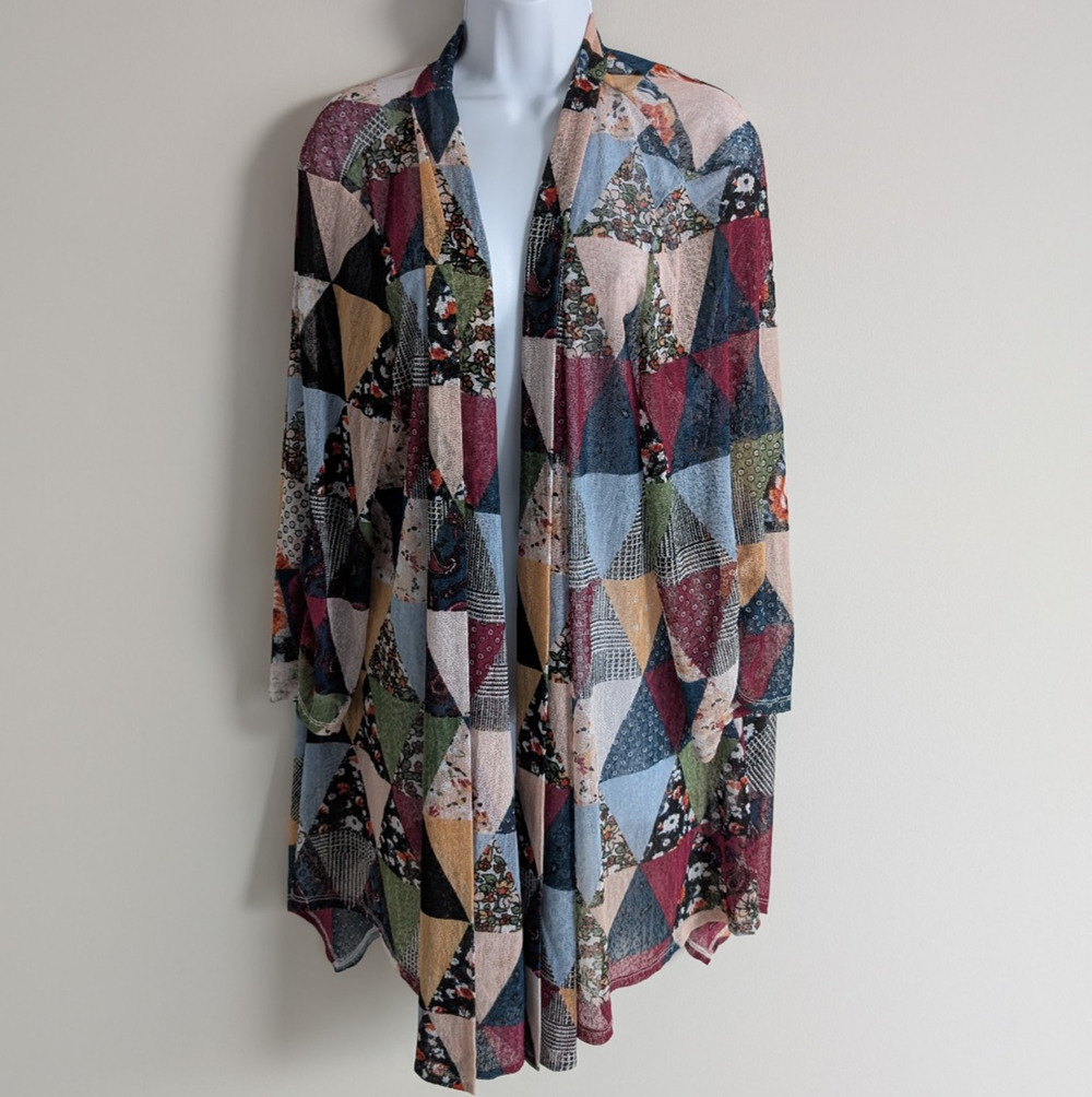 Ali Miles Mesh Kimono Womens 2X Art To Wear Lagenlook Artsy Whimsical Patchwork